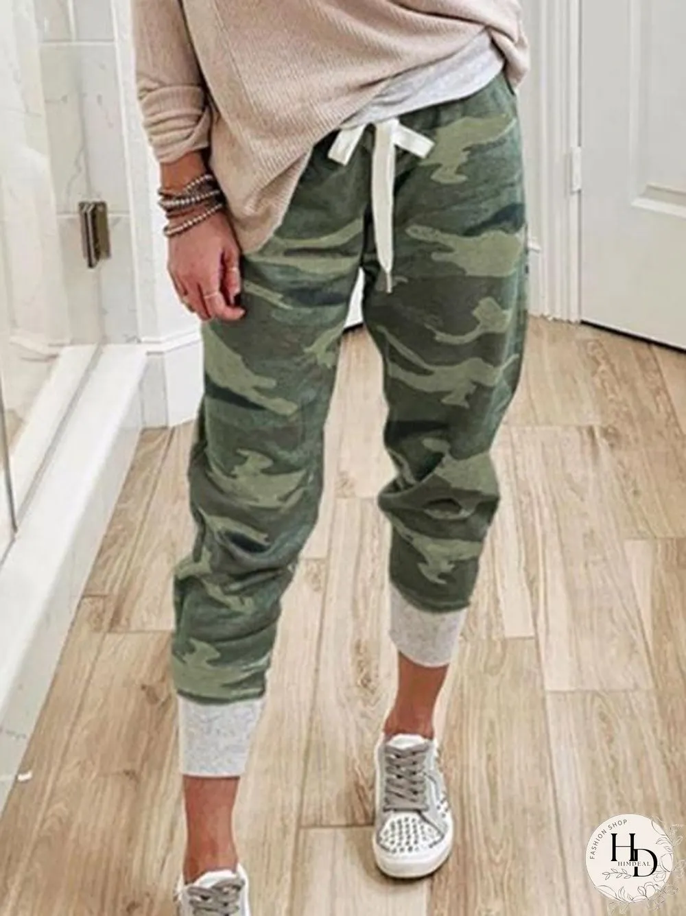Camo Pattern Drawstring Pants