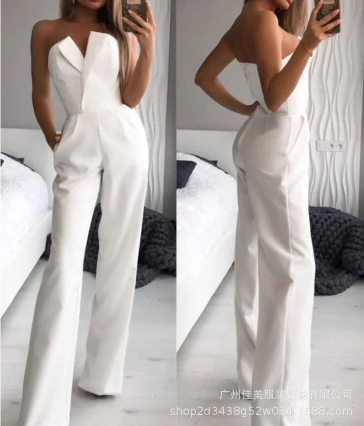 Ueong New Spring And Summer Solid Color Stitching Slimming Type One-Piece Sleeveless Shoulder One-Piece Trousers