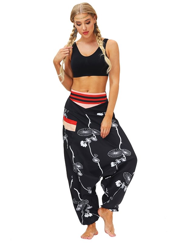Casual Split-Joint Floral Harem Capri-Pants