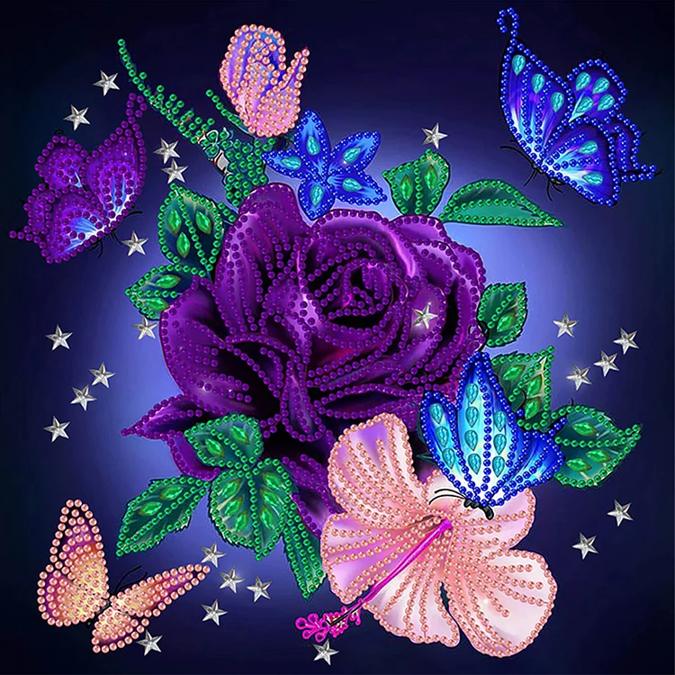Partial Drills Special-shaped Drill Diamond Painting - Romantic Rose Butterfly - 30*30cm