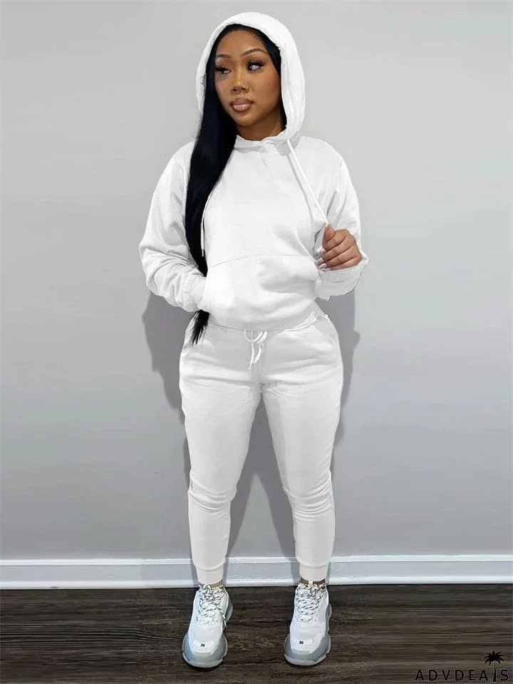 Female Autumn Winter Fleece Casual Hooded Tops + Pants Sports Suit