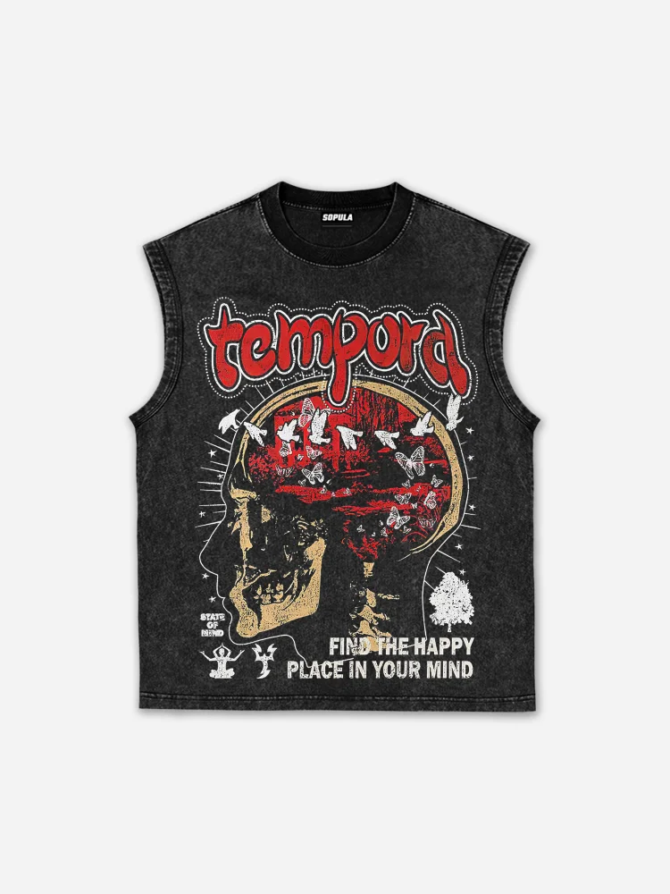 Personalized Street Skull Pattern Wash Sleeveless Tank Top