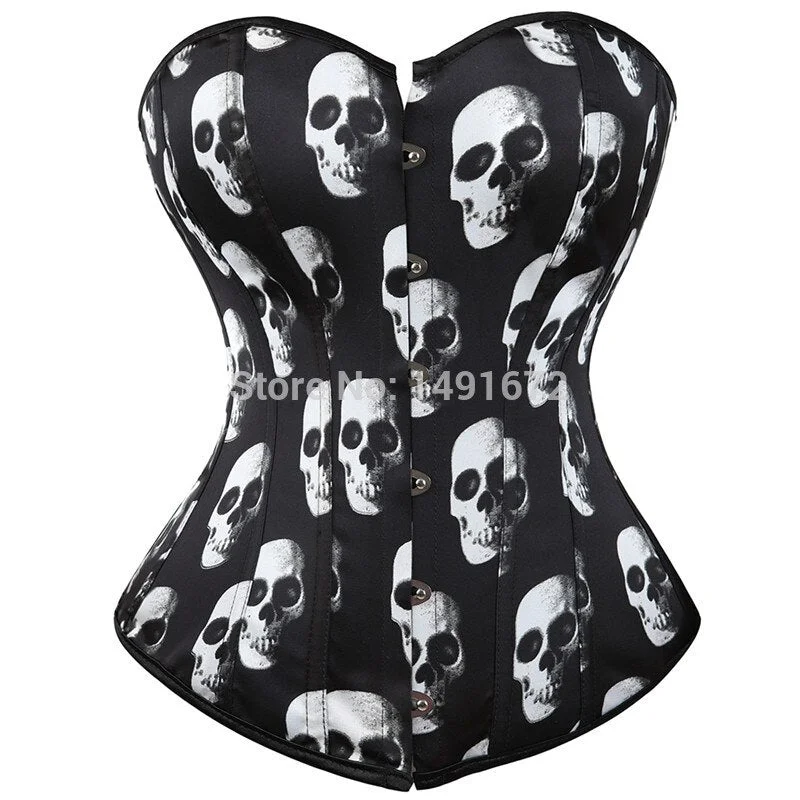 bustiers & corsets skull plus size burlesque costumes pattern corselet overbust bustier top lingerie vintage exotic clothing