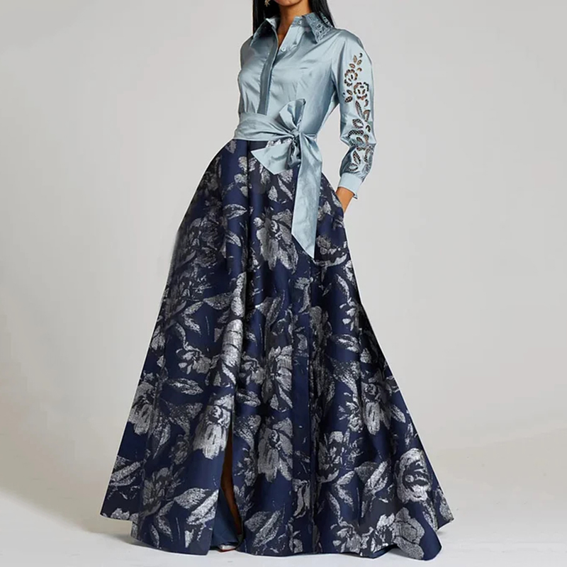 Elegant Floral Print Patchwork A-Hem Maxi Dress