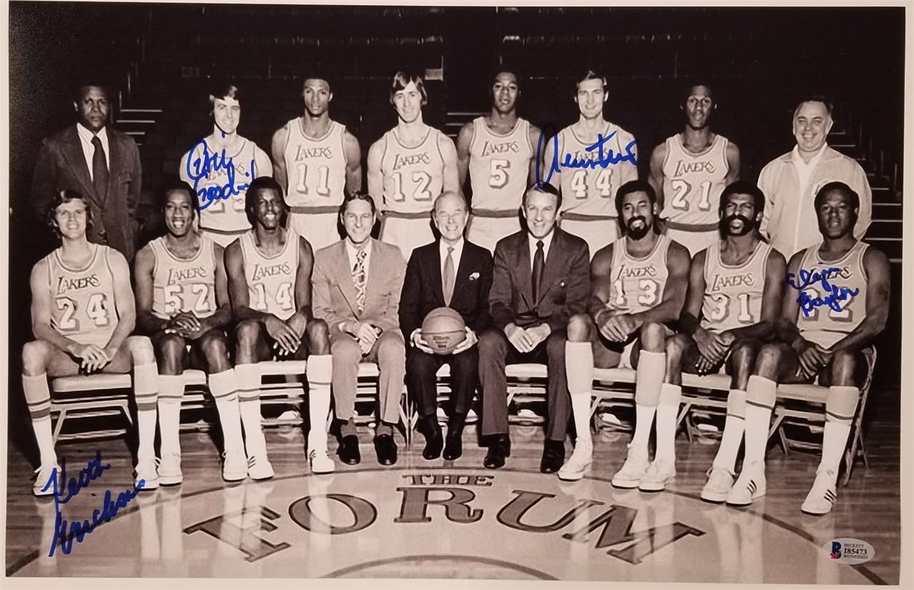 JERRY WEST + BAYLOR + GOODRICH + ERICKSON Lakers Team-Signed 11x17 Photo Poster painting BAS COA