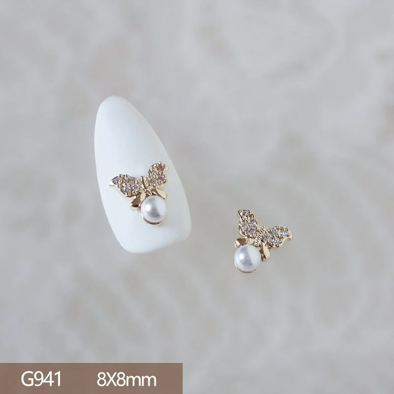 10pcs Luxury Bow Bear Lollipop Butterfly 3D Alloy Nail Art Zircon Pearl Metal Manicure Nails Accessories DIY Decorations Charms