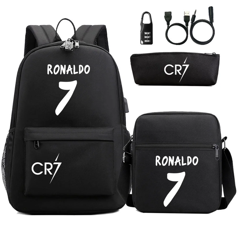 Buzzdaisy Cristiano Ronaldo-themed School Bag Set with USB Charging and Password Lock Function
