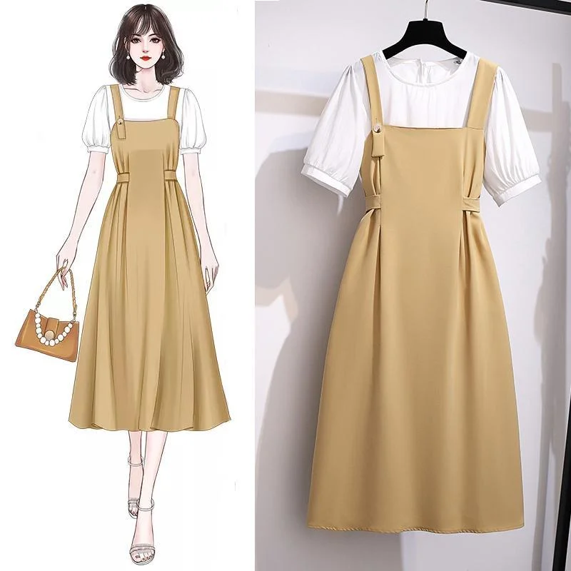 Round Collar Tee+Cami Dress P14411