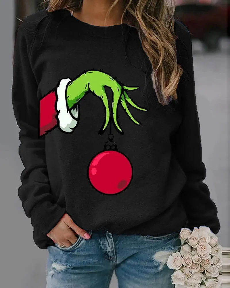 Christmas Grinches Print Long Sleeve Top