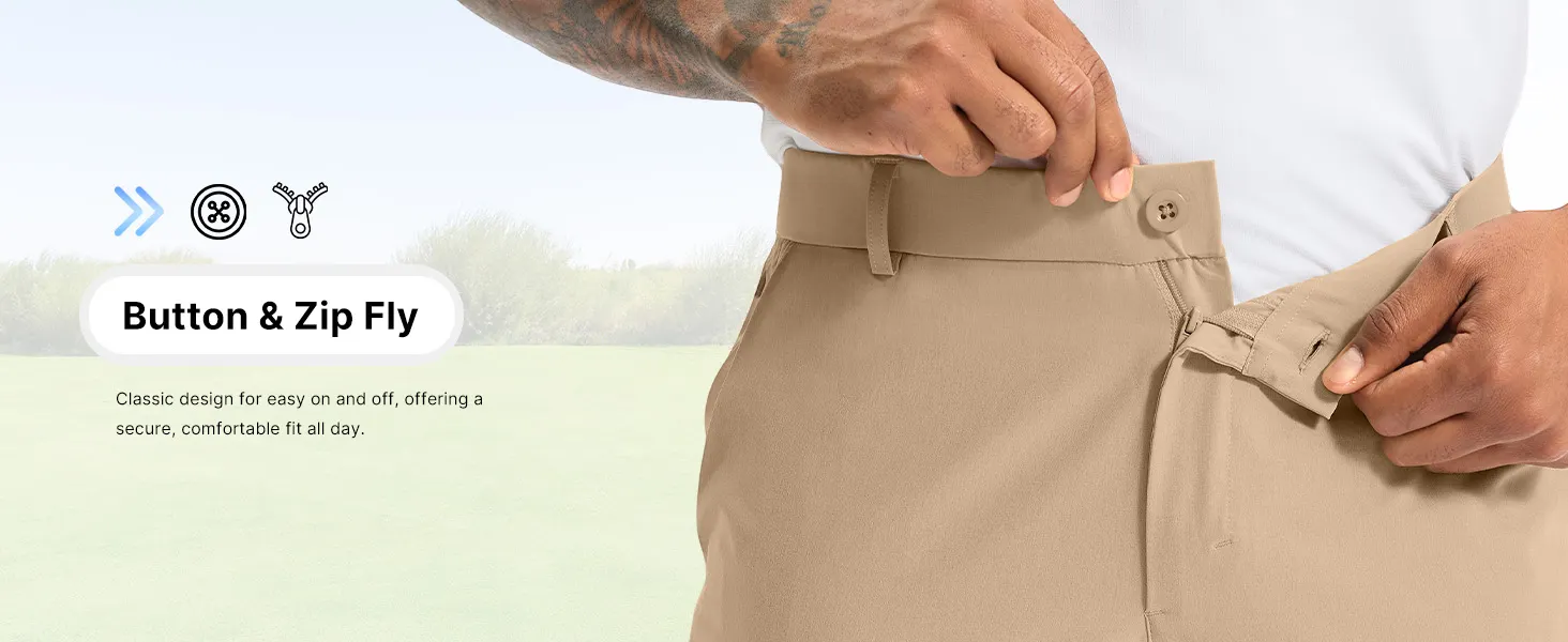 mens work pants have a button and zipper closure