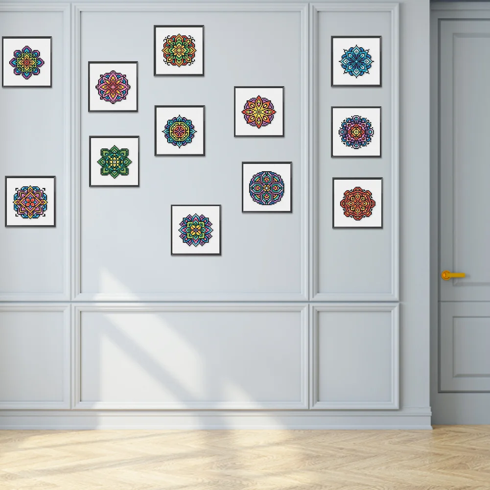 12pcs Mandala DIY Mini Square Diamond Painting for Desktop Decor No Frame(16*16cm)