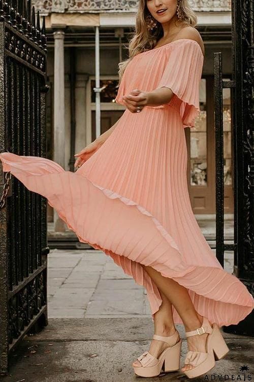Off Shoulder Pleated Maxi Dress