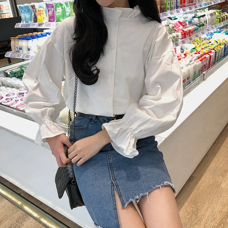 White Blouse Women Shirts Long Sleeve Kawaii Korean Fashion Womens Tops and Blouses Ladies Elegant Casual Slim Harajuku Clothes