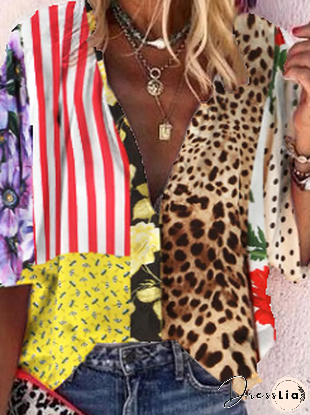 Casual Floral V Neck Half Sleeve T-shirt