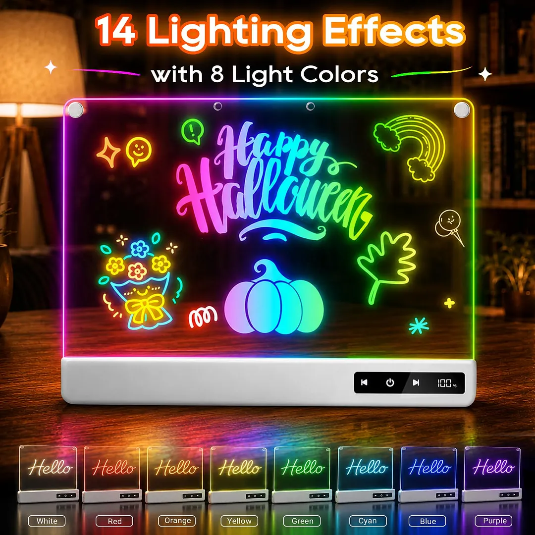 BEBANG LED Drawing Board for Kids, 2000mAh Battery, Built-in Stand, 14 Light Modes & 8 Colors, 7 Markers, Ideal Birthday Gift for Kids