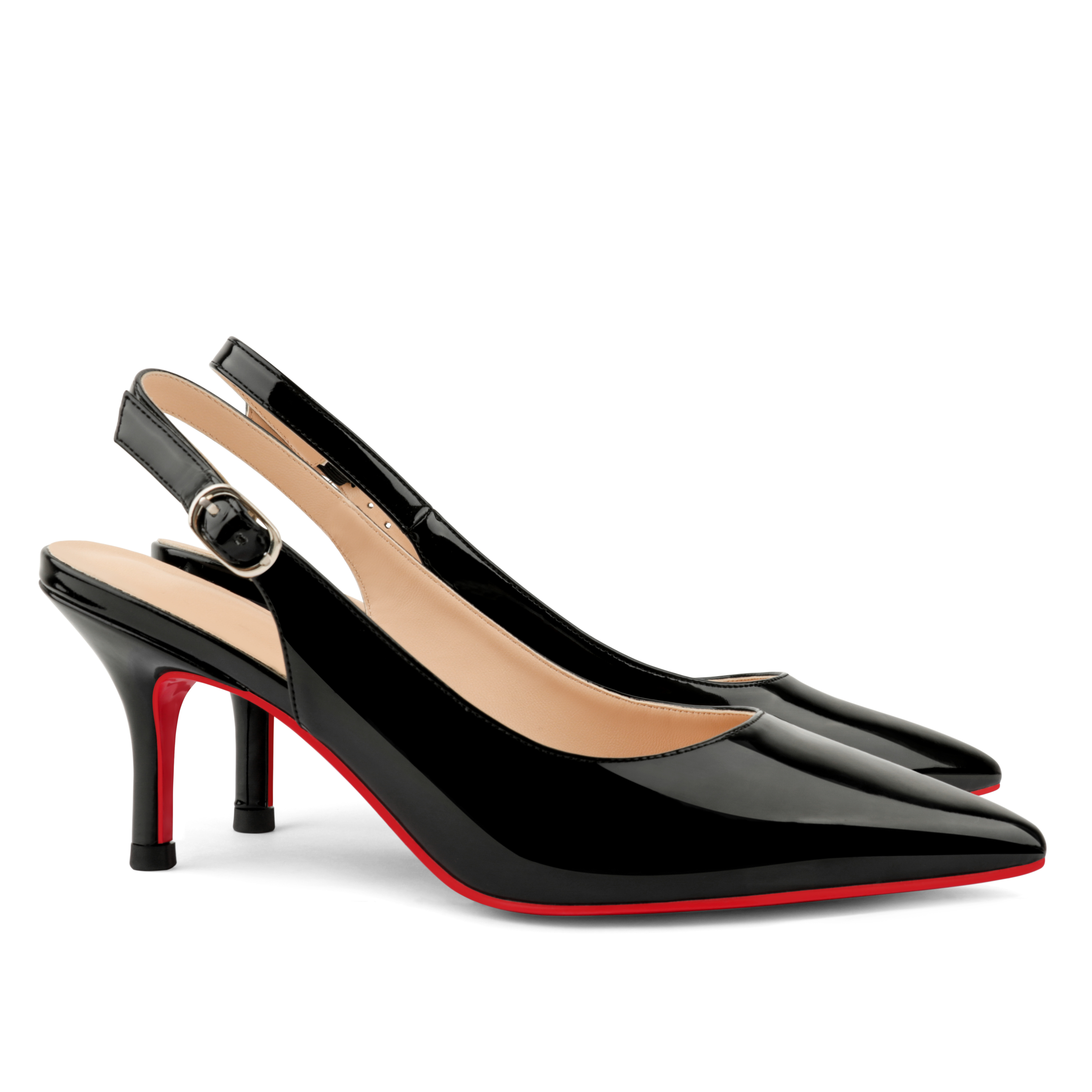 2.36" Women's Pointed Toe Sandals Slingback Shoes Kitten Heel Pumps Patent-MERUMOTE