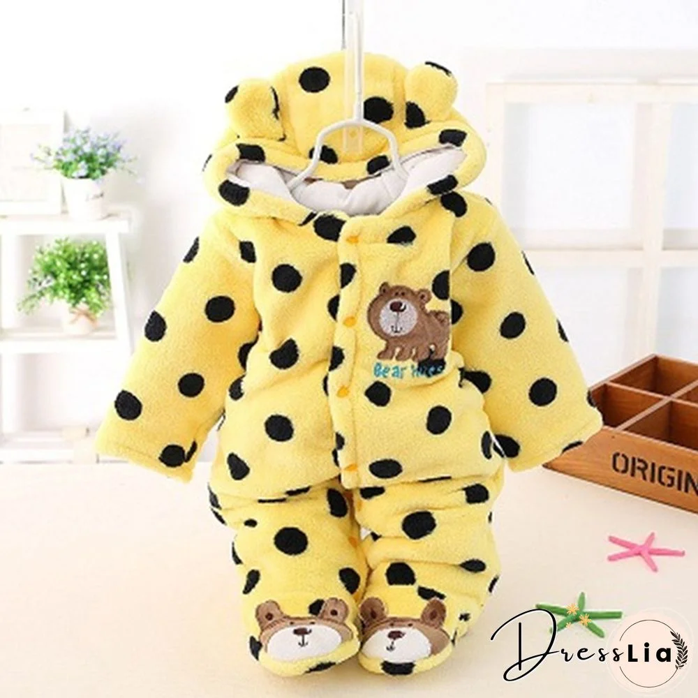 Polka Dot Bear Pattern Jumpsuit Package Foot Outgoing Winter Clothes Baby Clothes