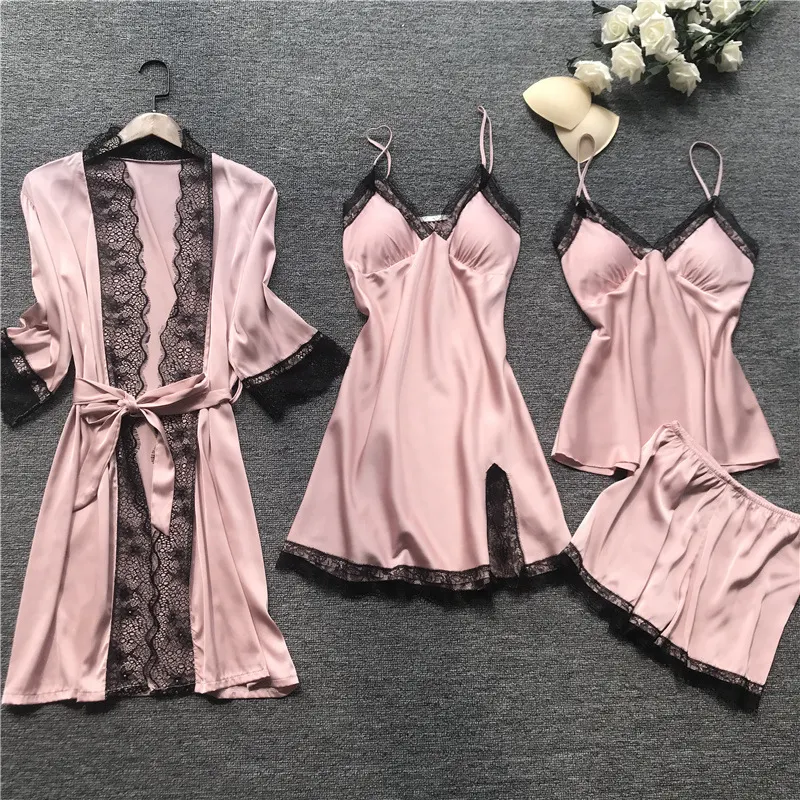 Churchf Midnight Charm Sexy Pajamas_Pyjamas Summer Sexy Pajamas Four-Piece Korean Version Of Sling Women With Breast Pad 490