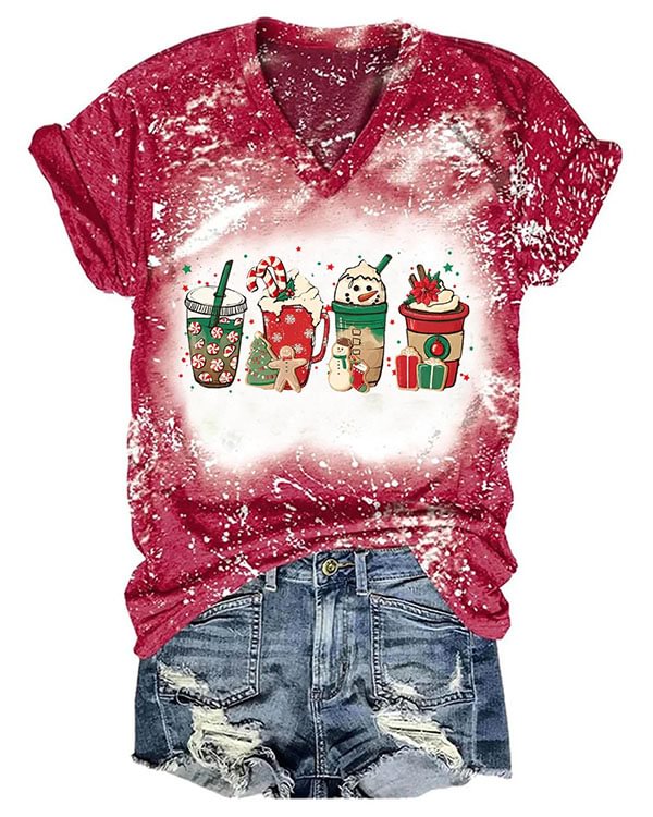 Women Merry Christmas Coffee Snowman Print T-Shirt