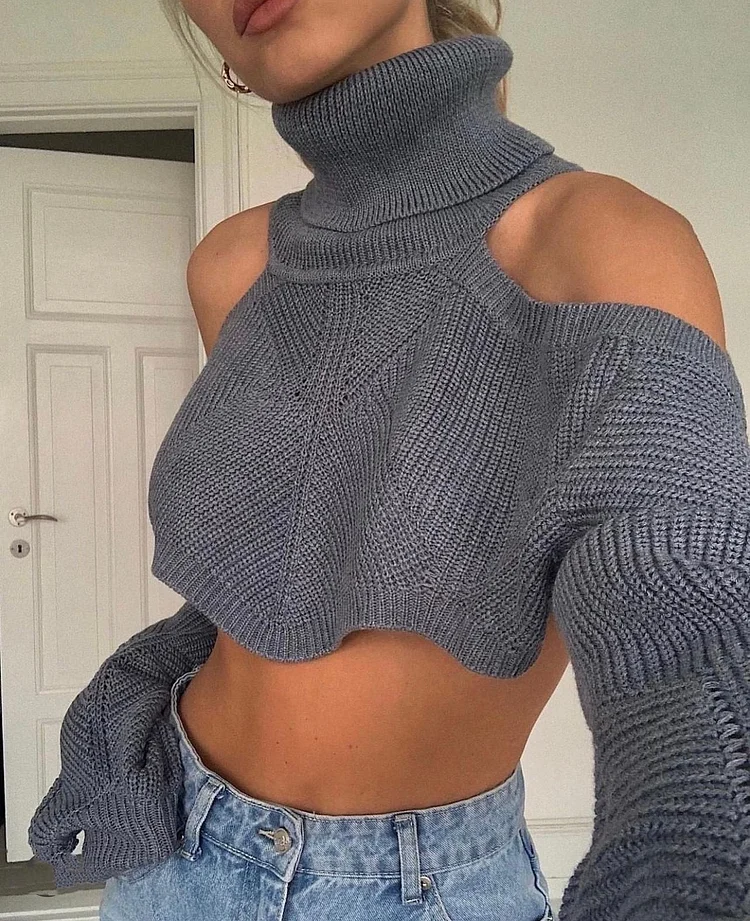 Autumn Winter Simple Loose Off The Shoulder Solid Color Long Sleeved Top Women
