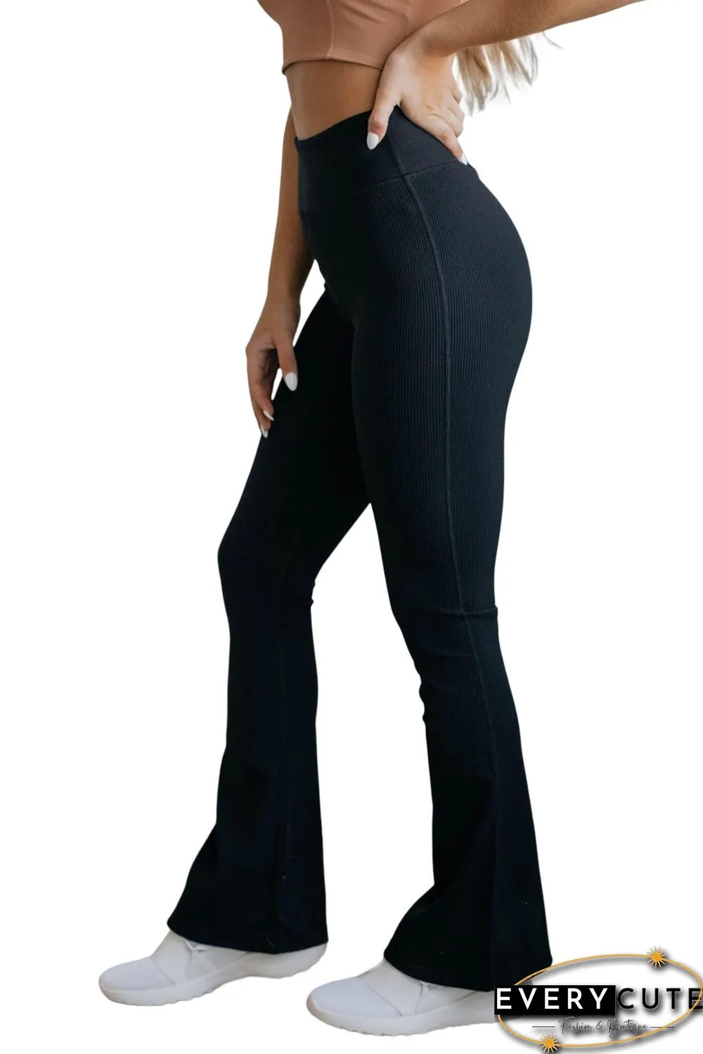 Black High Waist Tummy Control Flared Sports Pants