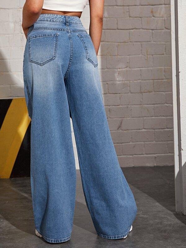 Bleach Wash High-Rise Wide Leg Jeans