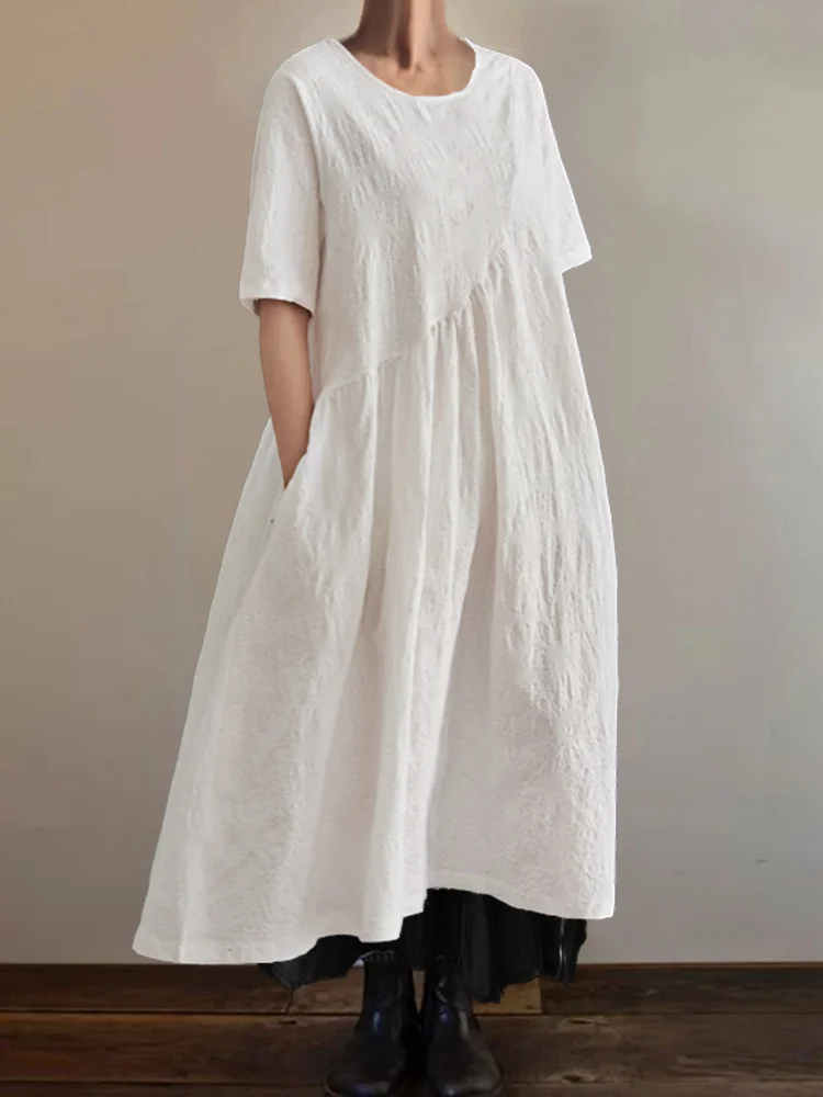 Jacquard Asymmetric Pleated Oversize Maxi Dress
