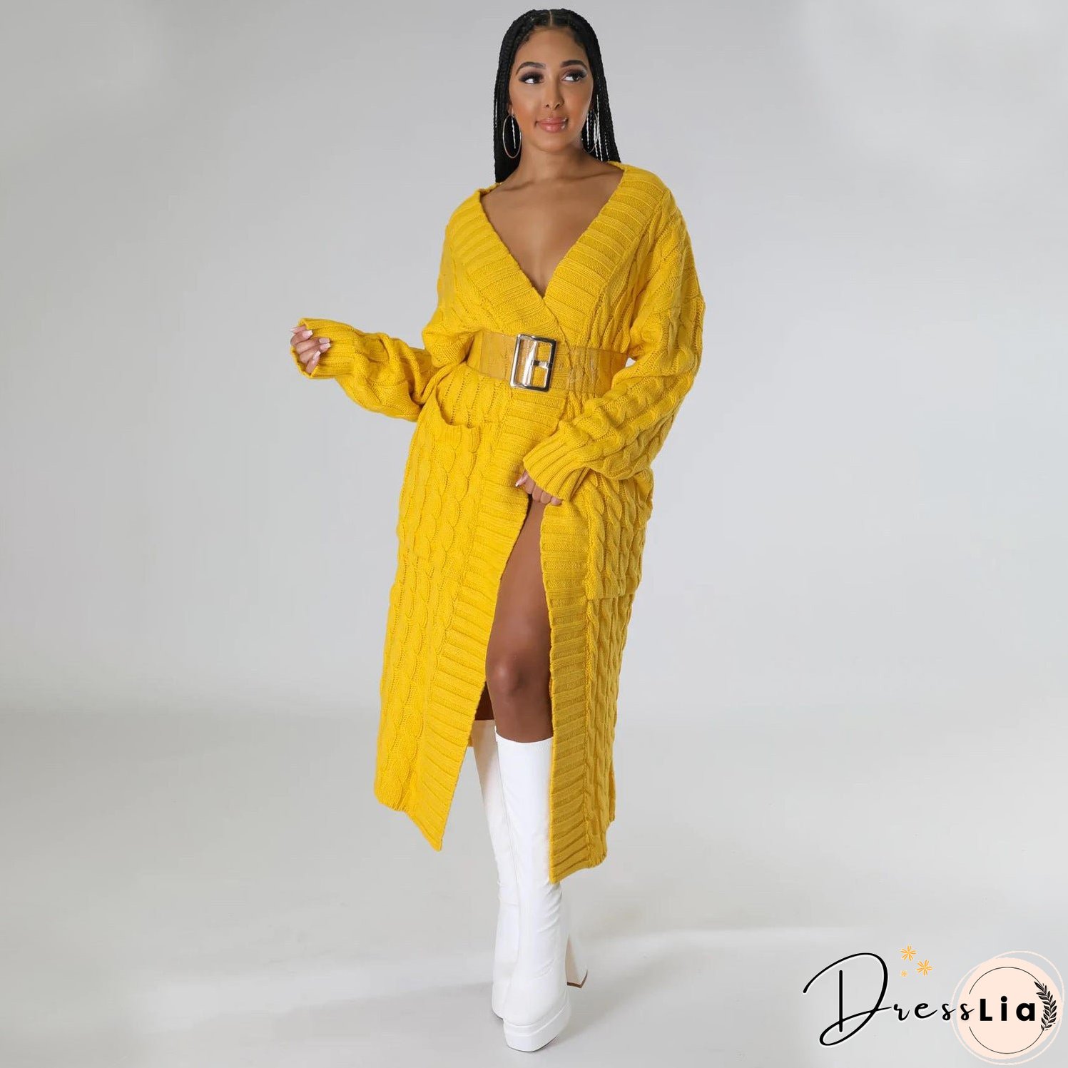 Women's Fashion Casual Long-sleeved Long Solid Color Sweaters