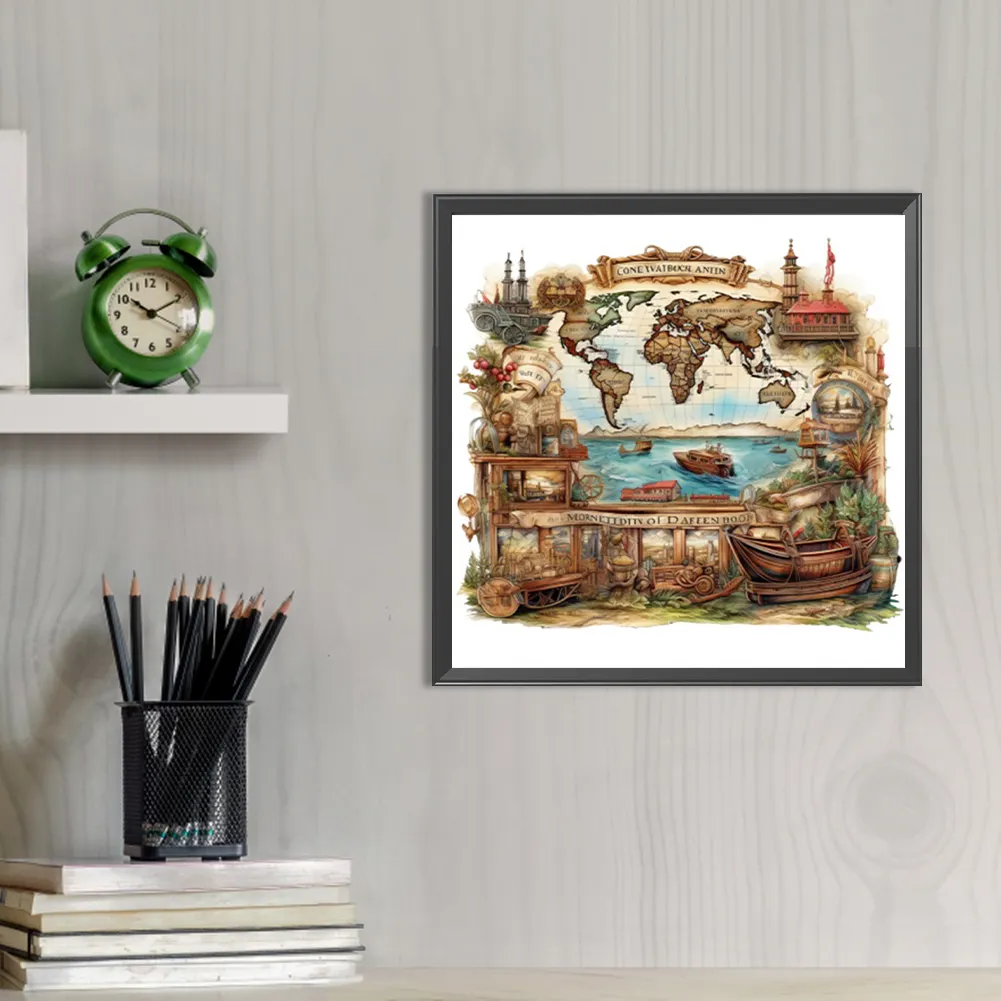 Partial AB Diamond Painting - Full Round Drill - Retro Fantasy House(Canvas|45*45cm)