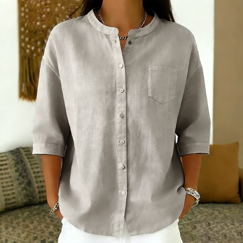 Women's Linen Stand-collar Three-quarter Sleeve Shirt elevenforest