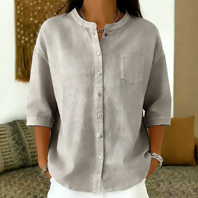 Women's Linen Stand-collar Three-quarter Sleeve Shirt