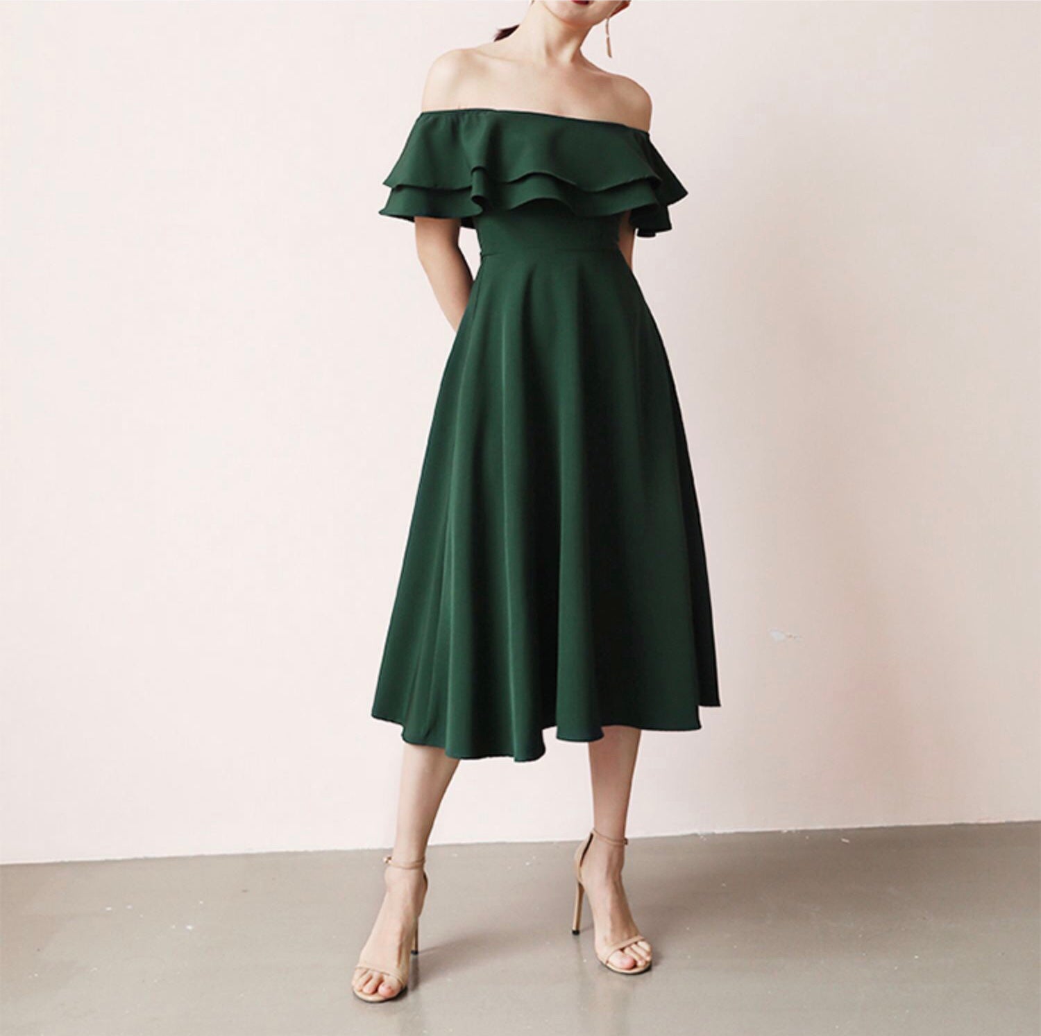 Off Shoulder Tie Back Layered Dress
