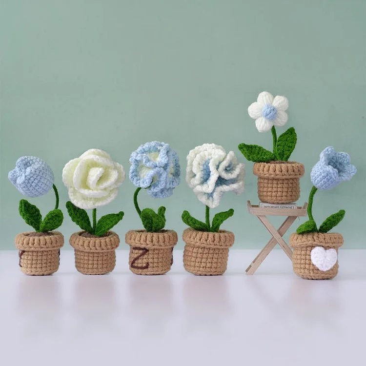 YarnSet - Flowers and Potted Plants 6Pcs - Blue
