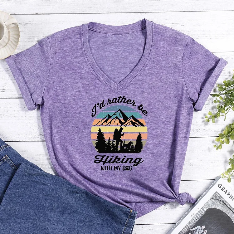 I'd rather be hiking with my dog  Hiking V-neck T Shirt