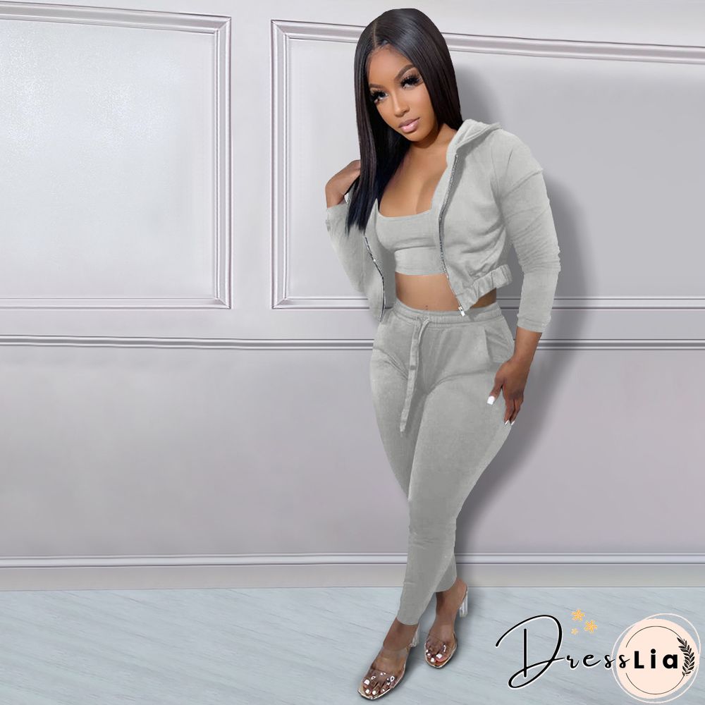 Hoodie Jackets with Tank and Jogger Pants Sweatsuit