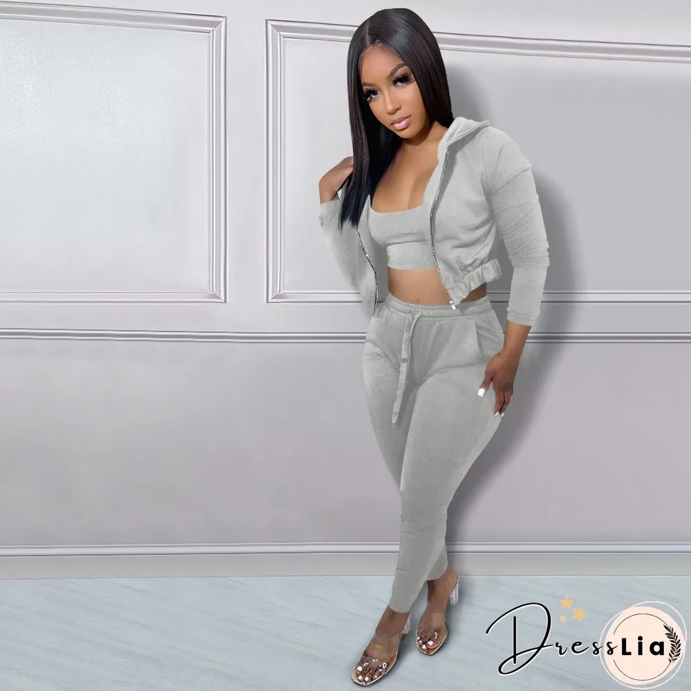 Hoodie Jackets with Tank and Jogger Pants Sweatsuit