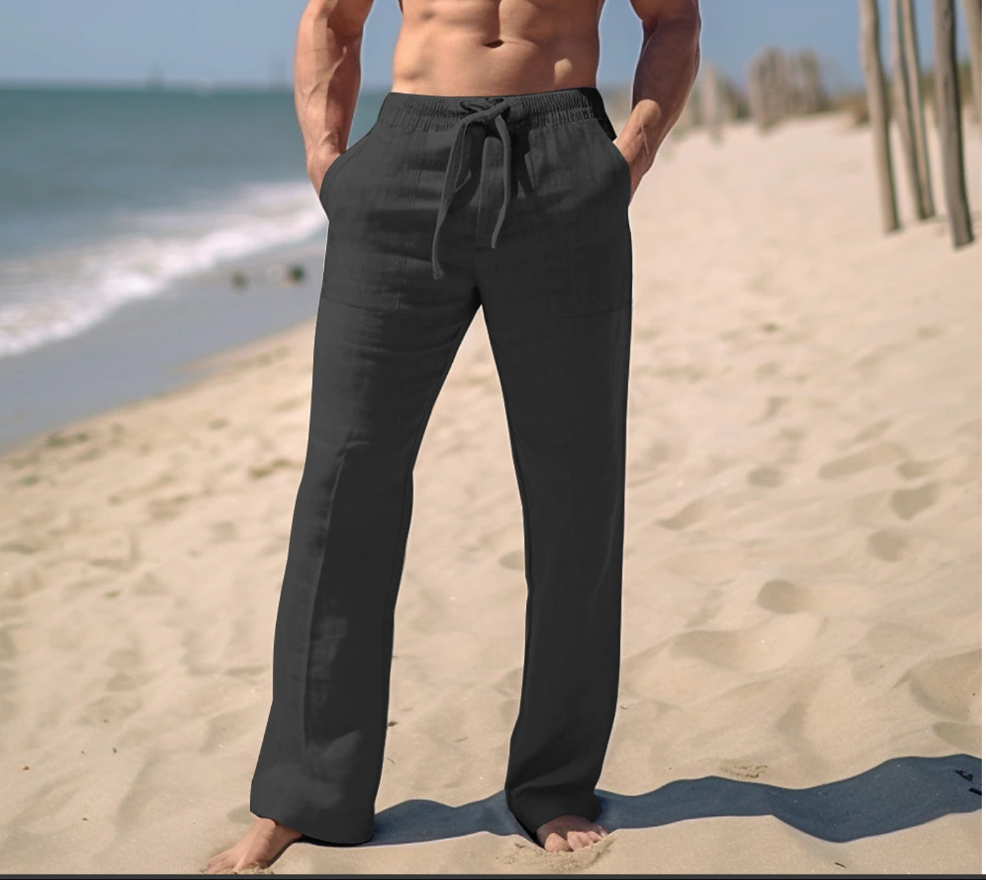 Men's trendy casual solid color trousers