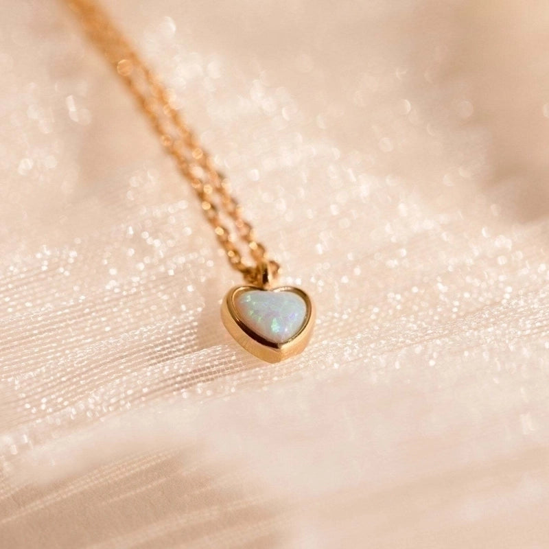 Minimalist Heart Shape 304 Stainless Steel Artificial Opal Copper Plating Pendant Necklace
