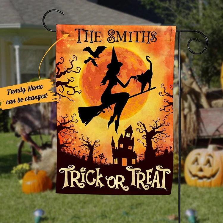 Personalized Witch Halloween Garden Flag "Trick or Treat"