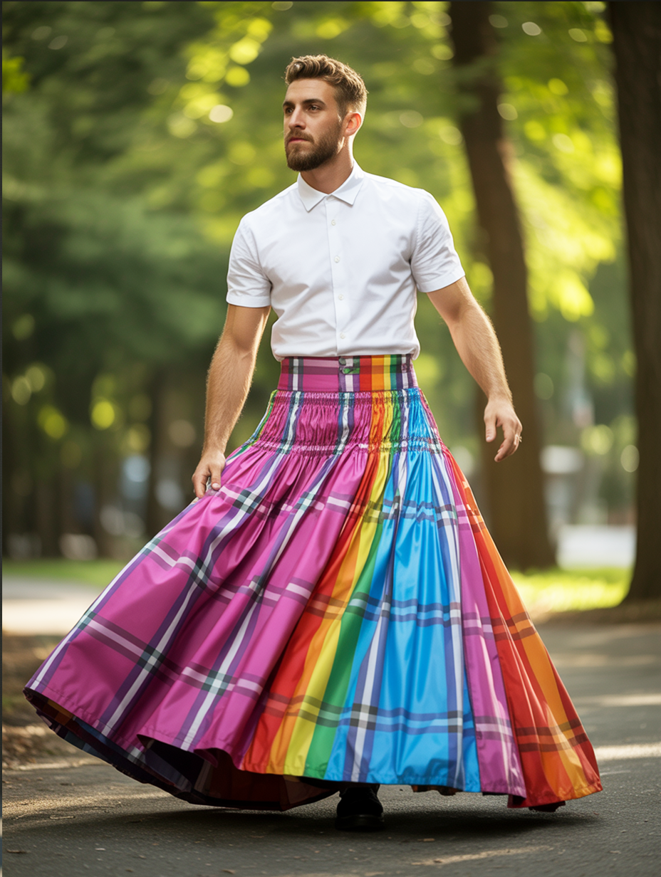 Rainbow Art Check Men's Festival Carnival Skirt