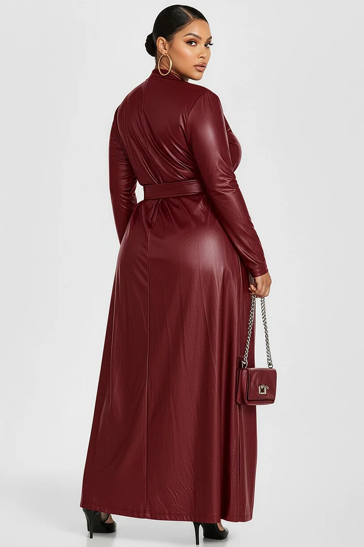 Xpluswear Design Plus Size Formal Black V Neck Long Sleeve With Skirt Overlay Elegant Ruffled PU Leather Jumpsuits [Pre-Order]