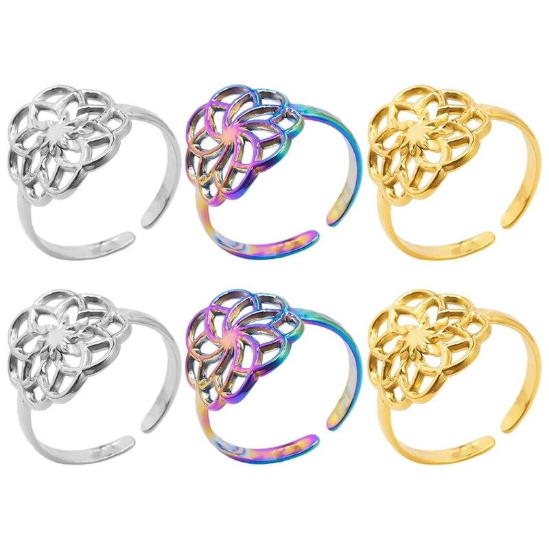 Classic Style Flower 304 Stainless Steel 18K Gold Plated Asymmetrical Polishing Rings