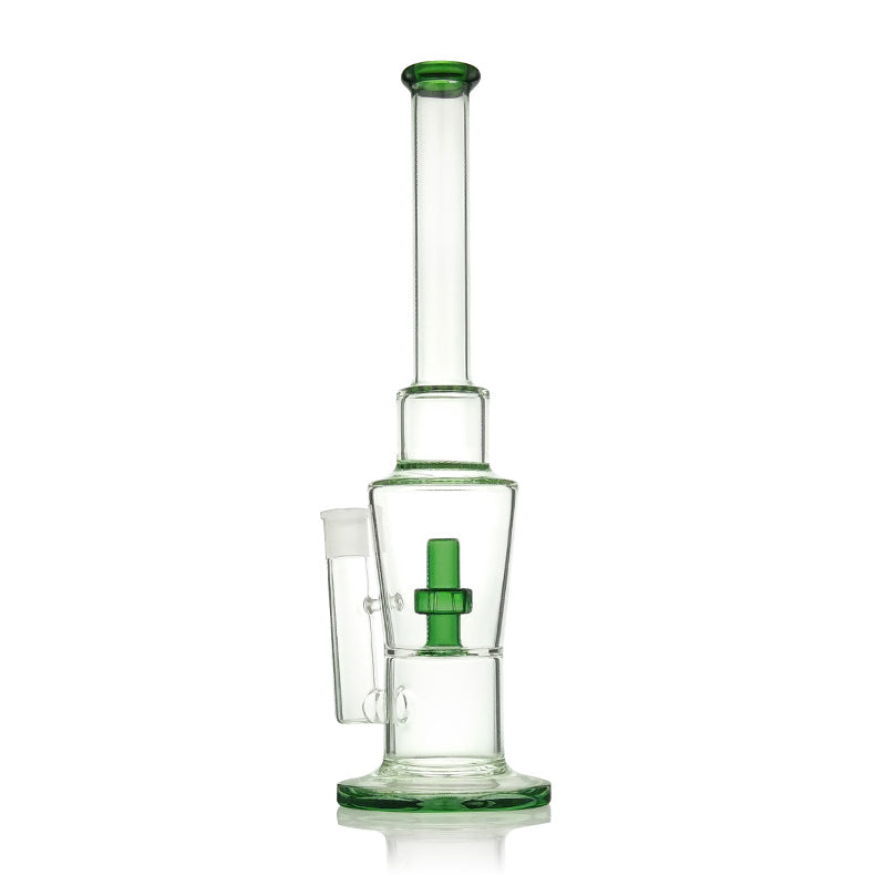 15" Height with Green Cross-Stick Perc Glass Water Pipe