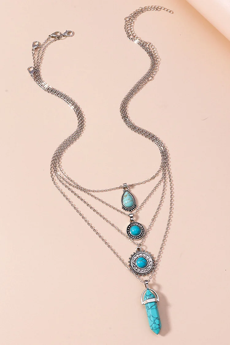 Retro ethnic style water drop turquoise necklace