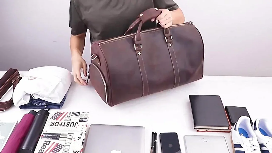Handmade Genuine Leather Men Travel Bag Large Capacity Duffle Bag