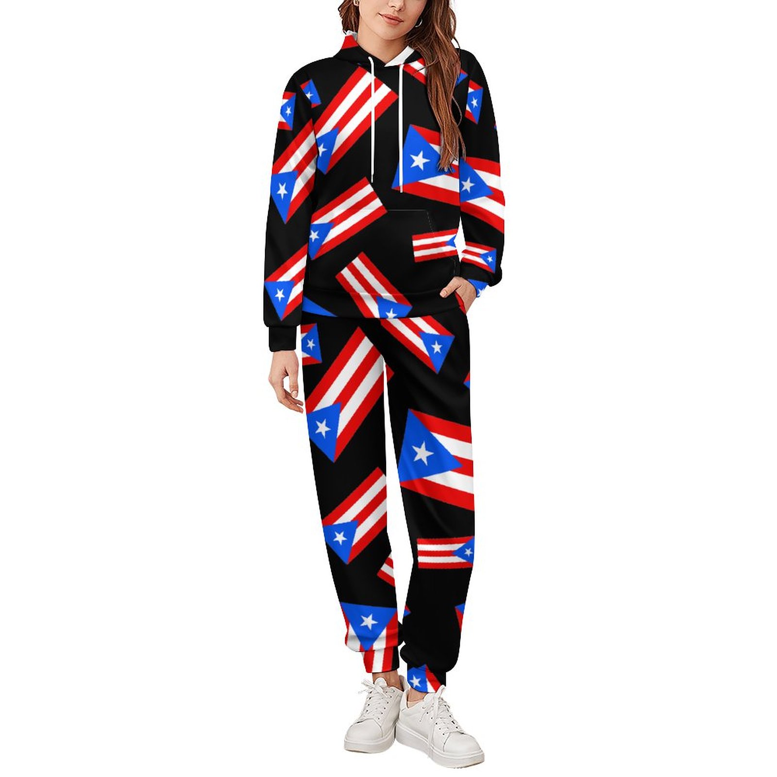 SFNEEWHO Puerto Rican Flag Clustered Rico Flag Women Tracksuit 2 Piece Hoodie Sweatsuit Sets