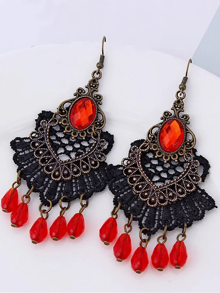 Wearshes Halloween Gothic Lace Crystal Vintage Earrings