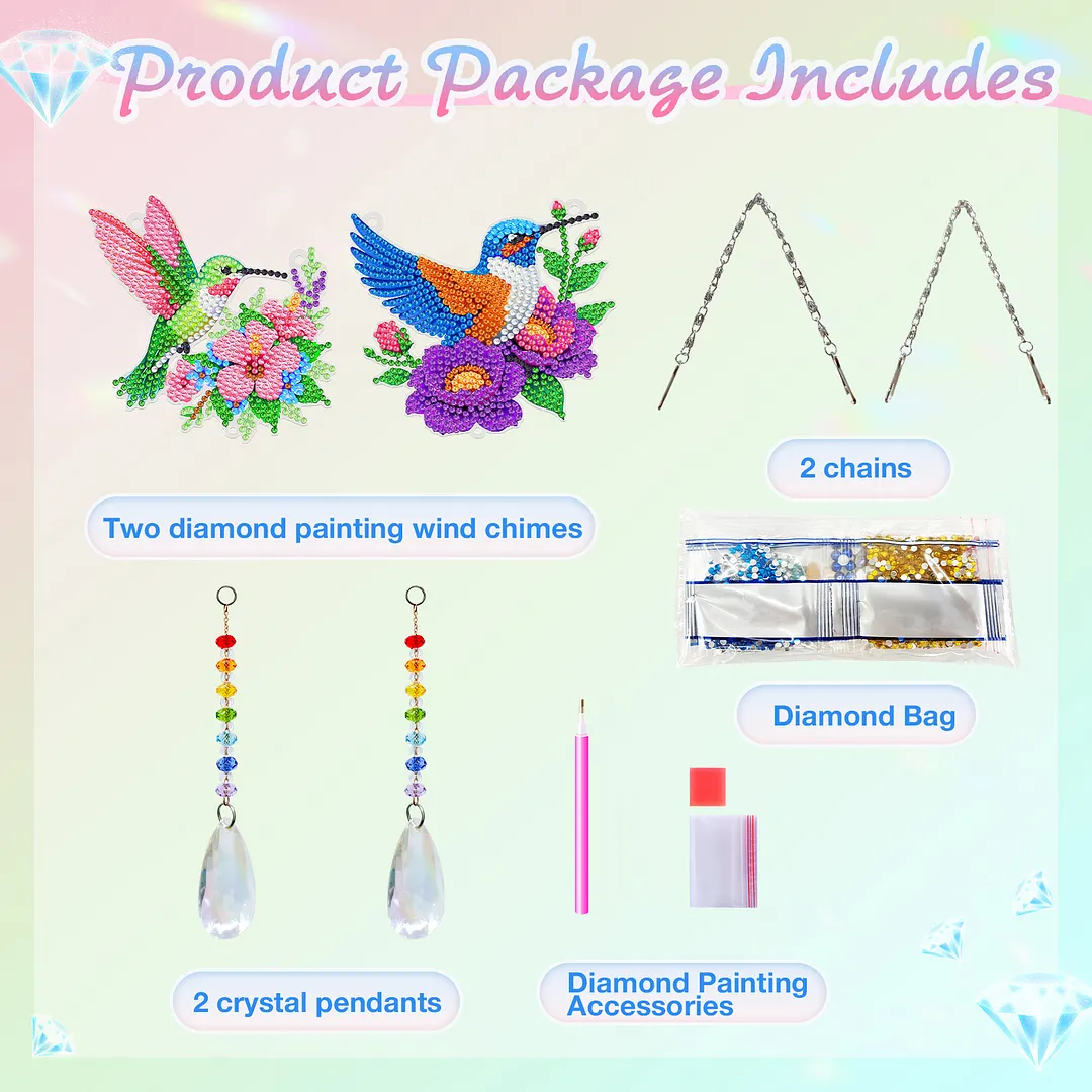 2Pcs Garden Hummingbird DIY Double-Sided Diamond Painting Hanging Kits Diamond Painting Suncatcher Craft Kit for Home Garden Wall Decor Gift