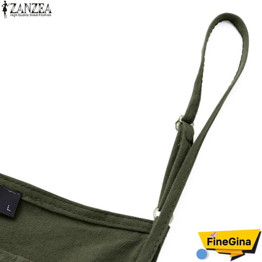 ZANZEA Summer Women Cotton Loose Strappy Romper Long Pants Wide Legs Jumpsuit Pure Color Plus