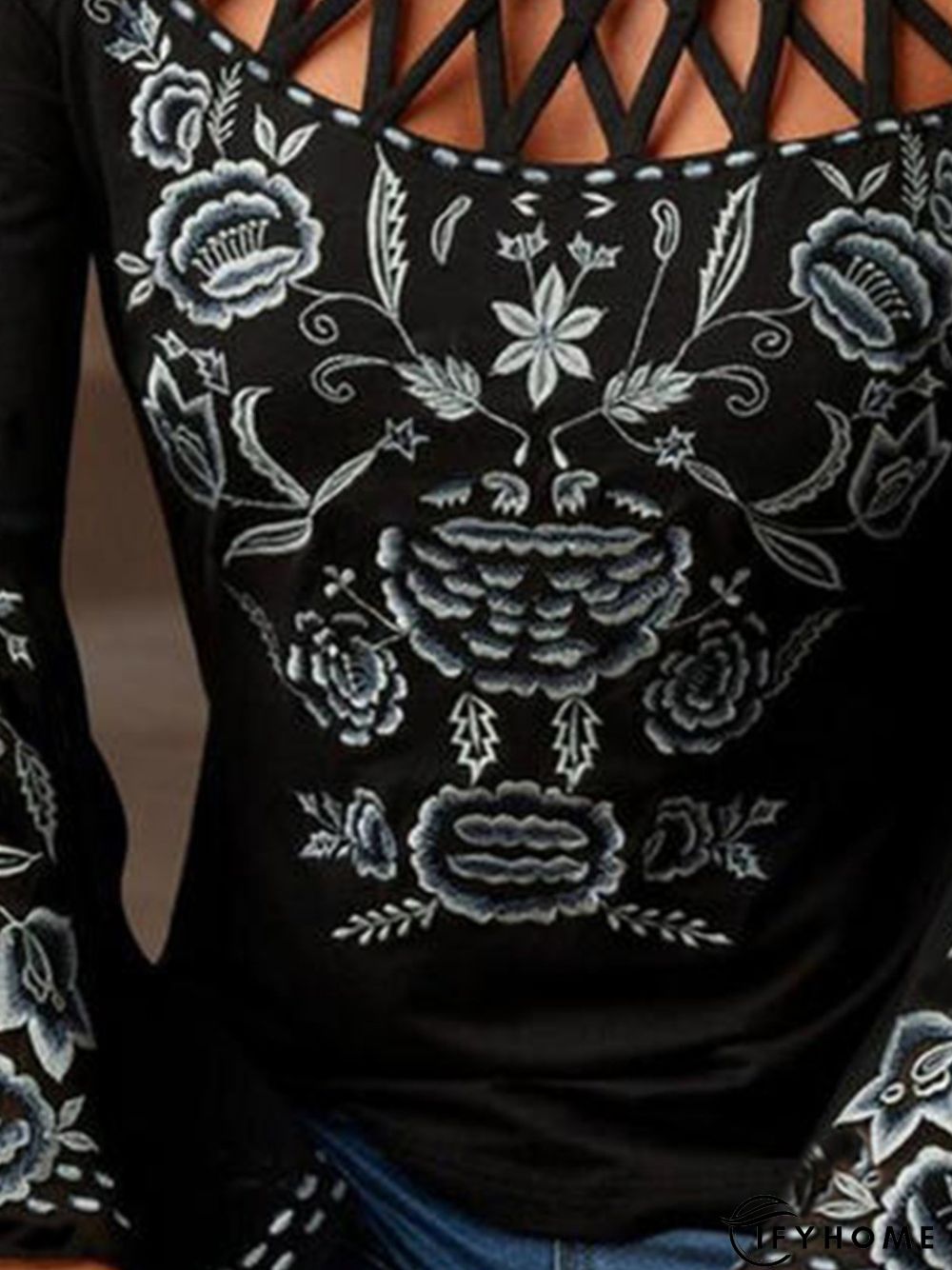 Vintage Printed Round Neck Top | IFYHOME